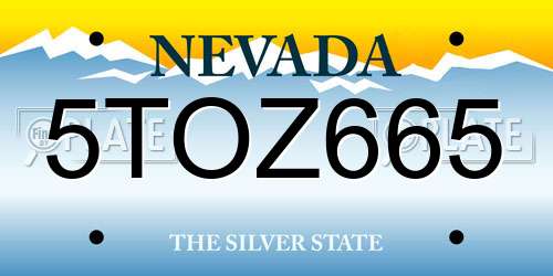 5TOZ665 Nevada License Plate