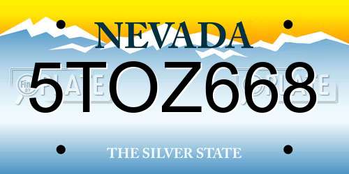 5TOZ668 Nevada License Plate
