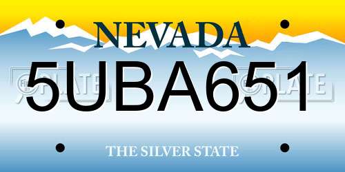 5UBA651 Nevada License Plate
