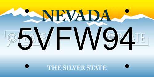 5VFW94 Nevada License Plate