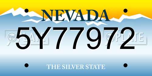 5Y77972 Nevada License Plate