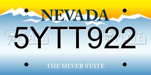 5YTT922 Nevada License Plate