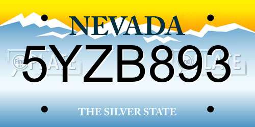 5YZB893 Nevada License Plate