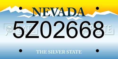 5Z02668 Nevada License Plate