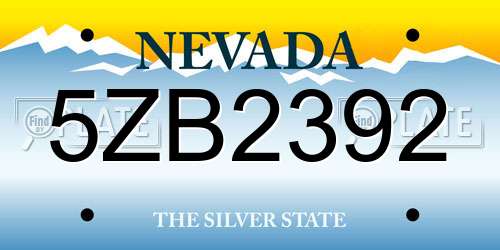5ZB2392 Nevada License Plate