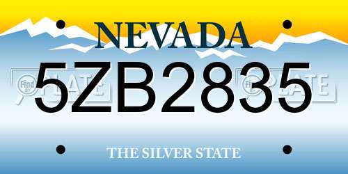 5ZB2835 Nevada License Plate