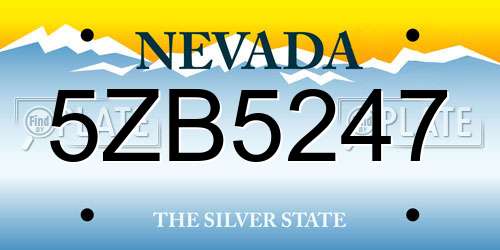 5ZB5247 Nevada License Plate