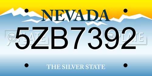 5ZB7392 Nevada License Plate