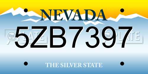5ZB7397 Nevada License Plate