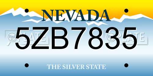 5ZB7835 Nevada License Plate