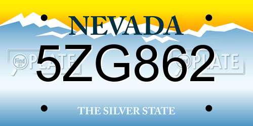 5ZG862 Nevada License Plate