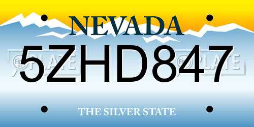 5ZHD847 Nevada License Plate