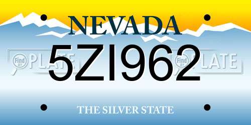 5ZI962 Nevada License Plate