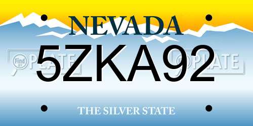 5ZKA92 Nevada License Plate