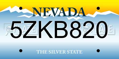 5ZKB820 Nevada License Plate