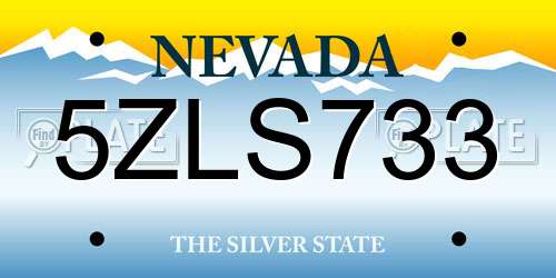 5ZLS733 Nevada License Plate