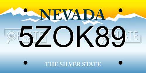 5ZOK89 Nevada License Plate