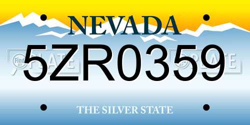 5ZR0359 Nevada License Plate