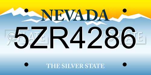 5ZR4286 Nevada License Plate