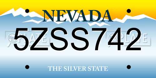 5ZSS742 Nevada License Plate