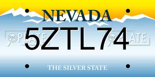 5ZTL74 Nevada License Plate