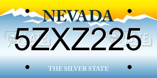 5ZXZ225 Nevada License Plate