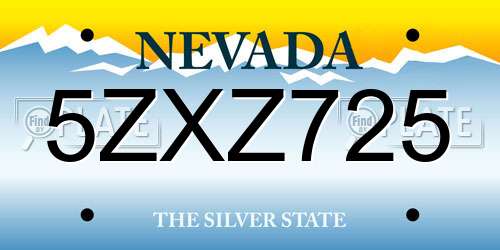 5ZXZ725 Nevada License Plate