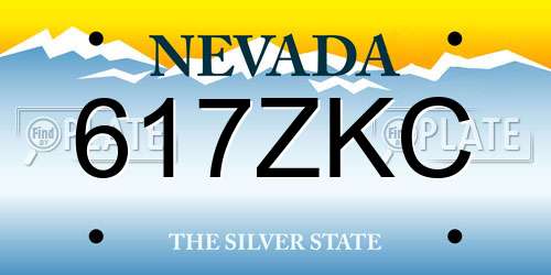 617ZKC Nevada License Plate