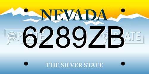 6289ZB Nevada License Plate