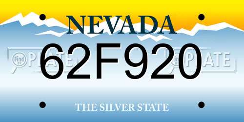 62F920 Nevada License Plate