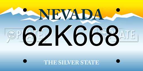 62K668 Nevada License Plate