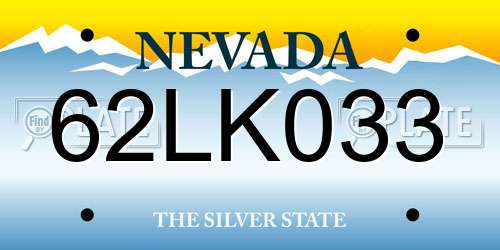 62LK033 Nevada License Plate