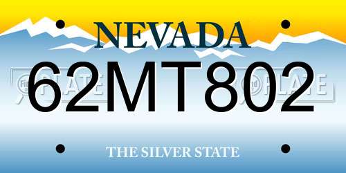 62MT802 Nevada License Plate