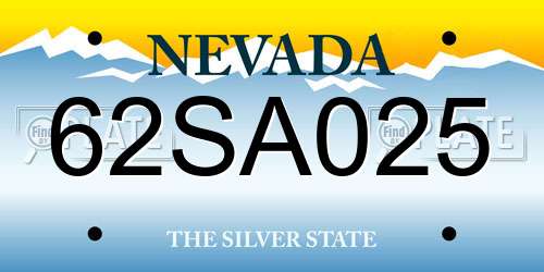 62SA025 Nevada License Plate
