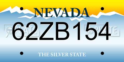 62ZB154 Nevada License Plate