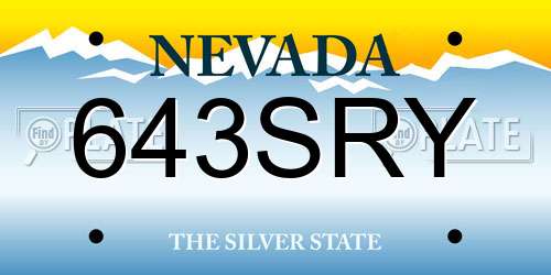 643SRY Nevada License Plate