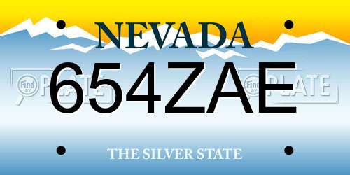 654ZAE Nevada License Plate