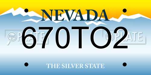 670TO2 Nevada License Plate