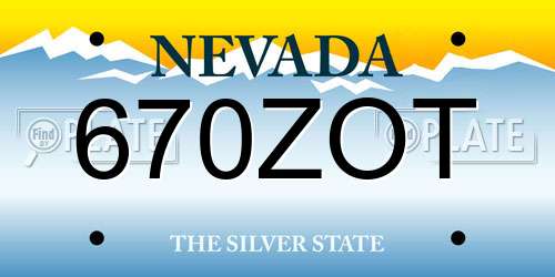 670ZOT Nevada License Plate