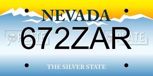 672ZAR Nevada License Plate