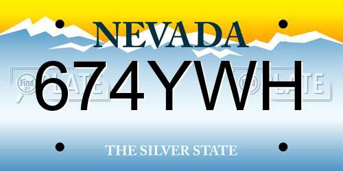 674YWH Nevada License Plate