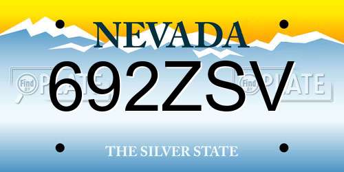 692ZSV Nevada License Plate