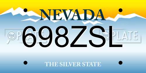 698ZSL Nevada License Plate