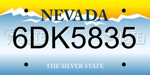 6DK5835 Nevada License Plate