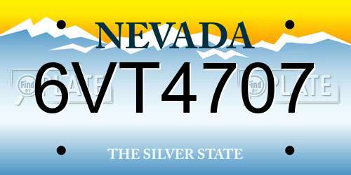 6VT4707 Nevada License Plate