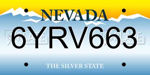 6YRV663 Nevada License Plate