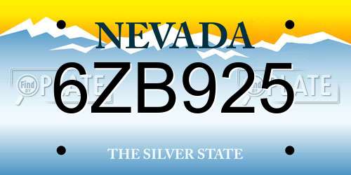 6ZB925 Nevada License Plate