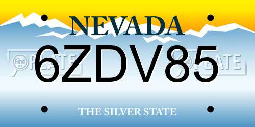 6ZDV85 Nevada License Plate