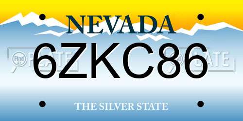 6ZKC86 Nevada License Plate