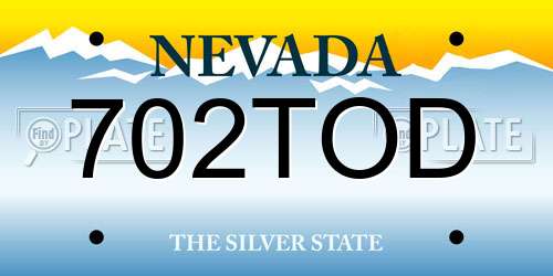 702TOD Nevada License Plate